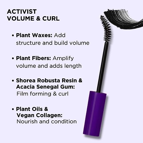 Pacifica Beauty | Activist Curling Mascara | Black | Volume and Length | Vegan Brush | Glass Tube | Clean Eye Makeup | Plant-Fibers | Microplastic + Nylon 6 Free | Vegan, Talc-Free, Cruelty-Free