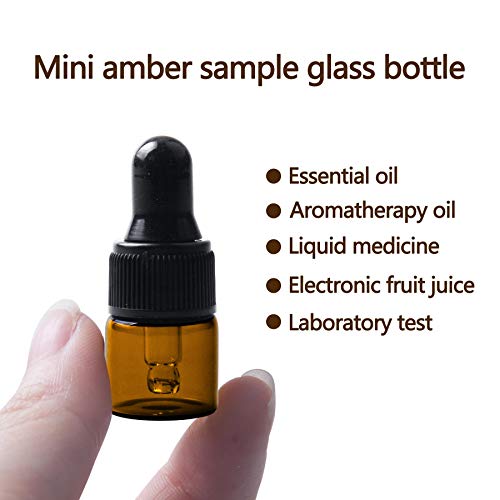 1ml Amber Glass Dropper Bottles, 50 Pack with Caps