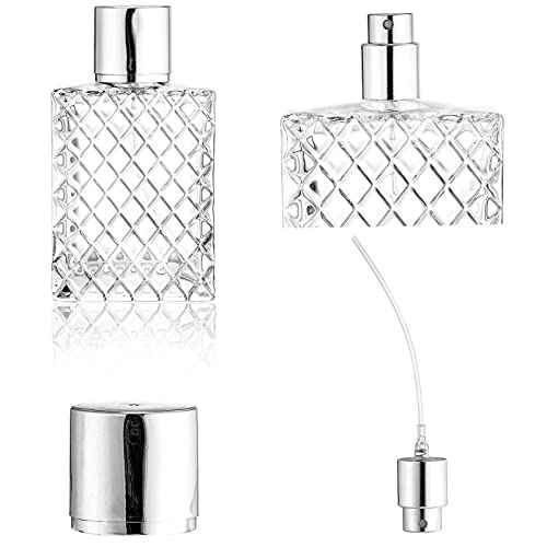 Lawei 6 Pack Refillable Spray Bottles Perfume Atomizer, 100ML 3.4oz Glass Empty Fine Mist Spray Bottle, Clear Portable Square Fragrance Dispenser Bottle with Sprayer for Travel, Silver