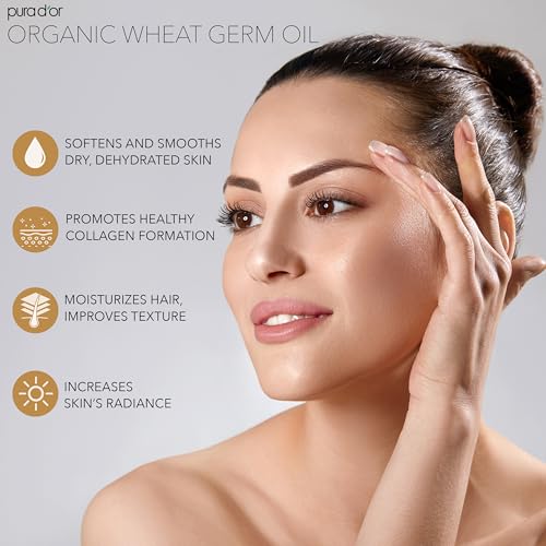 PURA D'OR ORGANIC Wheat Germ Oil (16 Oz x3 = 48 Oz) 100% Pure & Natural USDA Certified Cold Pressed Carrier Oil - Vitamin E Rich, Moisturizing & Nourishing Anti-Aging Properties - Healthy Hair Growth