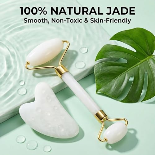 Natural Jade Gua Sha & Roller Set for Face & Body