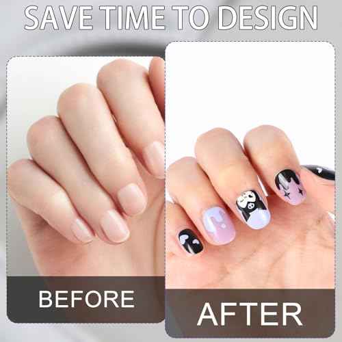 24PCS Black Rabbit Short Press on Nails,Black and Purple Press on Nails Short for Girls and Women,Fake Nails Kit with Jelly Glue