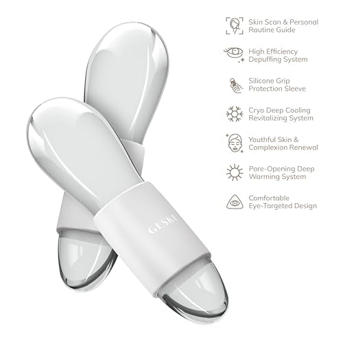 GESKE SmartAppGuided¢â Cool & Warm Duo Eye Massager | 7 in 1 | Time-saving Dual Massager | For Eyes & Face | Battery-free Cooling & Warming | Firms, Relaxes & De-Puffs Skin