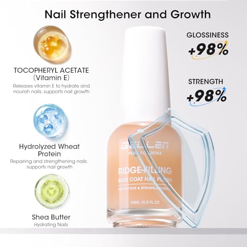 GELLEN 3-in-1 Clear Ridge Filling Base Coat & Nail Strengthener (HEMA Free)