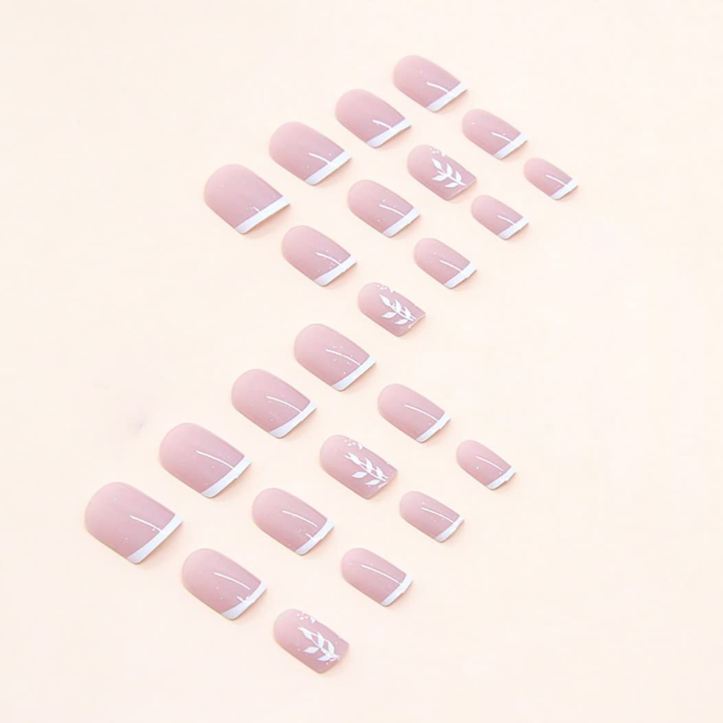 RikView French Tip Press on Nails Short Fake Nails White Nails Square Acrylic Nails Glossy Nails for Women