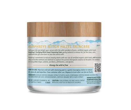 Humphreys Witch Hazel Cleansing Pads - Clarifying & Natural, 60 Pads