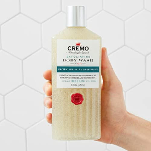 Cremo Rich-Lathering Exfoliating Pacific Sea Salt & Grapefruit Body Wash for Men, A Refreshing Scent with Notes of Fresh Mint, Citron, Cedar and Moss, 16 Fl Oz