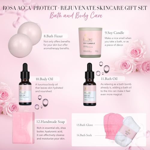 30pcs Valentines Day Gifts for Women, Spa Gifts Rose Facial Skin Care Set, Face Cream, Bath Oil, Serum, Shower Accessories, Bath and Body & Facial Kit, Birthday, Christmas, Mother's Day,Bridal Shower