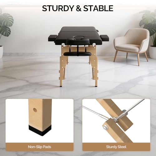 OmySalon Portable Massage Table 84x24 Black, 2-Fold, Adjustable Height & Carrying Bag