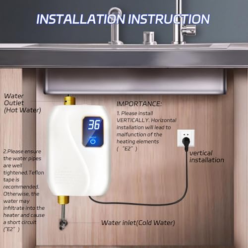 Electric Tankless Water Heater 110V 3000W Under Sink Instant Hot Water System