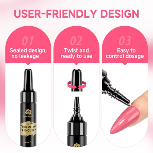 UNA GELLA Low-Odor Gel Nail Glue Remover for Press-On Nails 24ml, Gentle & Acetone-Free