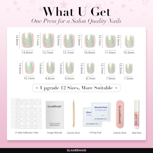 GlamermAid White Pearl Press-On Nails Short Square Squoval - Angelic Pearl