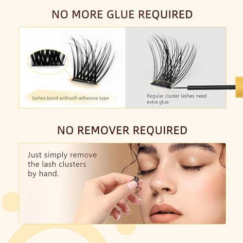 Self Adhesive Eyelashes No Glue Needed 120pcs Natural Self Adhesive Lash Clusters Wispy Reusable Press on Lashes Pre-Glue 10-16mm Individual Lashes C Curl DIY Eyelash Extensions