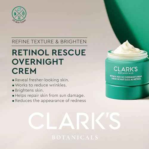 Clark's Botanicals Retinol Rescue Overnight Cream ? Clinically Proven to Reduce Redness, Smooth Fine Lines & Hydrate with Time-Released Retinol, Vitamin C + Hyaluronic Acid, 60ml