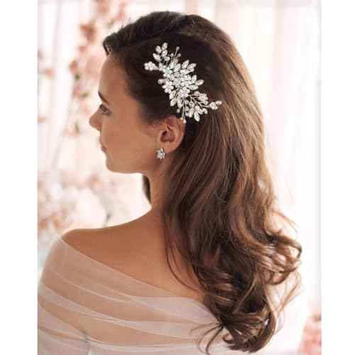 Rhinestone Wedding Hair Comb Pearls and Crystal Bridal Hair Piece Wedding Flower Hair Accessories for Women and Girls