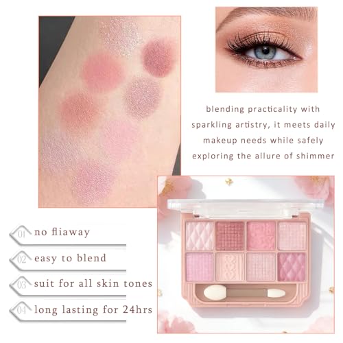 K'APEINE Light Pink 8-Color Eyeshadow Palette with Dual Brush