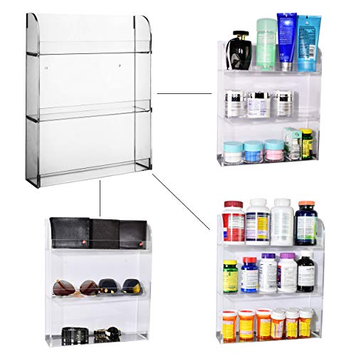 AMT Acrylic Nail Polish Racks for the Wall. CLEAR Nail Polish Display. Essential Oils Organizer. Holds up to 48 Bottles. Plus a Microfiber Cloth for Cleaning Purposes (3 Tier- 48)