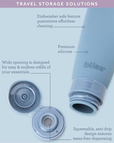 Bliss Travel Bottles Set 10pcs TSA Approved Leak-Proof Refillable - Denim Blue