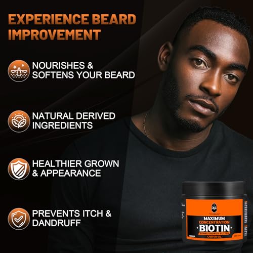 Beard Butter,Maximum Concentration Biotin,with Castor Oil and Argan & Jojoba Oils, Promotes Beard Growth, Styles, Strengthens & Softens Beards ,Unruly Beards While Relieving Itch,2 Ounce*2 (2 Pack)