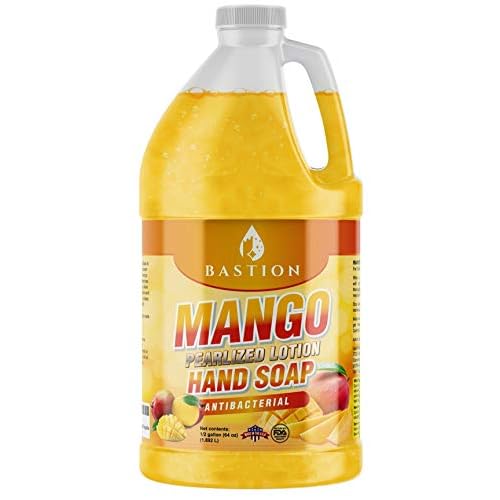 Bastion Antibacterial Hand Soap- Mango Scented Moisturizing Pearlized Liquid Hand Wash - 1/2 Gallon (64 oz.) Bulk Refill Jug. Mango Scented. Non-Toxic. Made In The USA