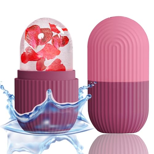 XHJRI Ice Face Roller Massager,Ice Cube Roller for Face, Eyes and Neck Naturally Conditioning and Skin Care,De-Puff Eye Bags,Reduce Migraine Pain,Reusable Massage Silicone Ice Mold (Rose)