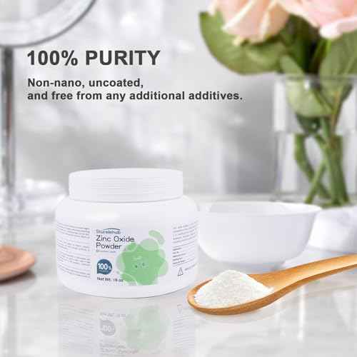 Zinc Oxide Powder, 16OZ 100% Purity, Non-Nano and Uncoated, Cosmetic Grade, Zinc Oxide Powder for DIY Sunscreen