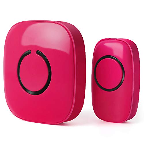 SadoTech Wireless Doorbells for Home, Apartments, Businesses, Classrooms, etc. - 1 Door Bell Ringer & 1 Plug-In Chime Receiver, Battery Operated, Easy-to-Use, Wireless Doorbell w/LED Flash, Pink Red