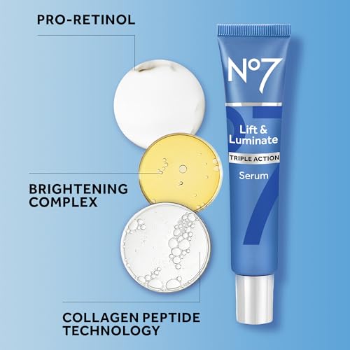 No7 Lift & Luminate Triple Action Face Serum - Collagen Peptide Anti-Wrinkle + Brightening Emblica & Vitamin C Serum + Pro Retinol Skin Firming Hyaluronic Acid & Hibiscus (50ml) (Pack of 2)