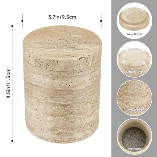 Natural Marble Cotton Swab Holder with Lid, Bathroom Organizer