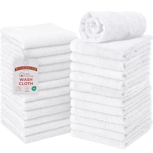 100% Cotton Washcloths 24-Pack, 12x12 Soft & Absorbent
