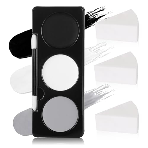 Black White Grey Face Paint Kit with Sponge & Brush for Halloween Cosplay
