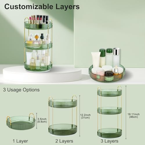 Dark Green 3-Tier Rotating Makeup Organizer for Vanity & Bathroom