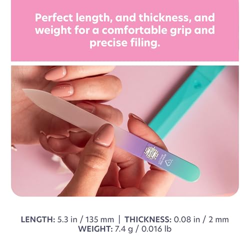 Czech Glass Nail File with Case - Gentle Crystal File for Natural Nails
