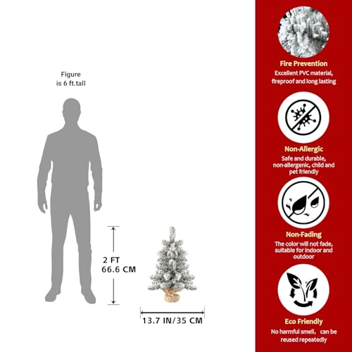 Liguanow 2Ft Snow Flocked Artificial Christmas Tree Holiday White Xmas Tree for Home Office Party Shop Indoor Outdoor Decoration Full Christmas Tree with 58 Branch Snow Tips and Metal Foldable Stand