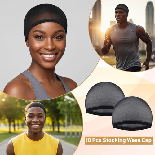 Wave Cap 10-Pack Stretchy Nylon Wig Cap for Men & Women
