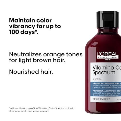 L'Or?al Professionnel Paris Vitamino Color Spectrum Blue Shampoo - Neutralizes Orange Tones, Enhances Shine & Vibrancy, Maintains Day 1 Hair Color, Hydrates & Strengthens Light Brown Hair