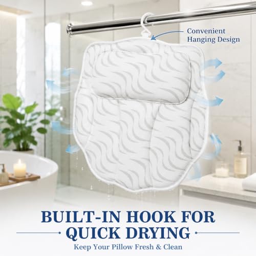 Wavy 4D Air Mesh Bath Pillow with 6 Suction Cups | Neck & Back Support