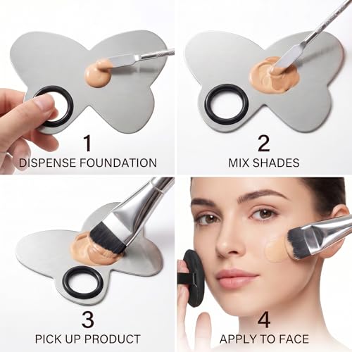 4-Piece Stainless Steel Makeup Mixing Palette Set with Brush & Spatula
