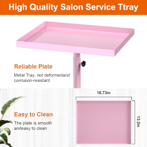 JOSTZHXIN Pink Salon Rolling Tray Cart with Adjustable Height & Storage