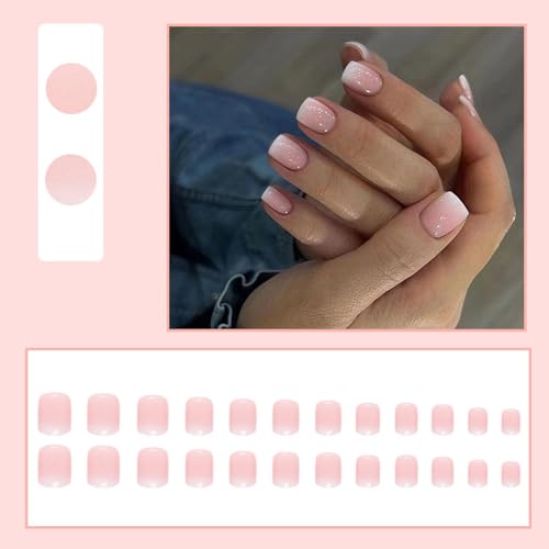 Short Square Pink Ombre Press On Nails 24 Pc Kit