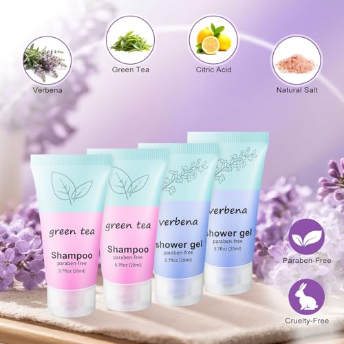 Travel Body Wash and Shampoo Bulk 0.7fl Oz,Travel Size Shower Gel Set,Small Mini Body Wash Bulk,Shampoo Mini,Hotel Supplies for Guests Vacation Homeless Hotel (pack of 20)