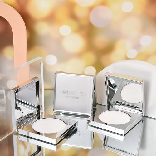 Cream Highlighter Palette with Built-in Mirror | Silver White