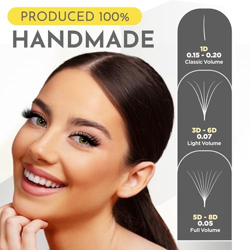 Heidari Handcraft Promade Eyelashes Extension Ideal for Professional Lash Salon, Collection 3D-20D, C CC D DD Curl, Thickness 0.03~0.1mm, Length 8-20mm, Long Lasting,Easy Application 10D-0.03 C 13 mm
