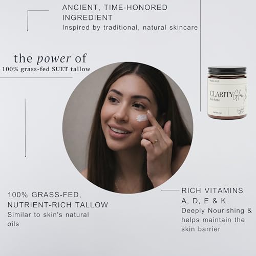 Rose Glow Grass Fed Beef Tallow Moisturizer for Face & Body ? Whipped Tallow Body Butter for Dry, Sensitive Skin ? Natural Anti Aging Cream ? 2oz