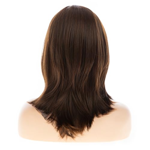 Long Brown Wig for Women - Natural Straight Layered Hairstyle with Bangs