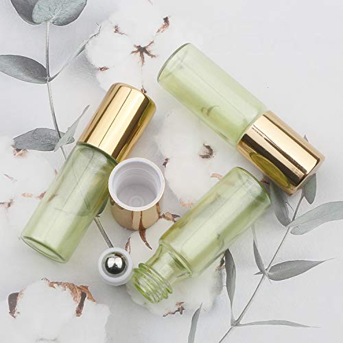 Kesell 5ml Glass Roller Bottles for Essential Oils 15 Pack Light Green Roll On Bottles with Stainless Steel Roller Balls Refillable Travel Containers for Perfume, Aromatherapy