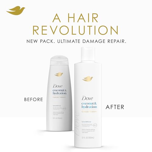 Dove Damage Therapy Shampoo 6-Pack, Coconut & Hydration, 24H Hydration for Revitalizing Dry, Damaged Hair, 12 Oz Ea