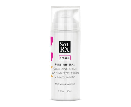 SolRX Pure Mineral SPF 50+ Face Sunscreen - 1.7oz Zinc Oxide Sunscreen with Niacinamide, Daily Facial Sunscreen, Reef Safe Sunscreen