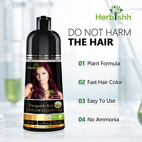 Herbishh 3-in-1 Color Shampoo for Gray Hair Coverage - Burgundy