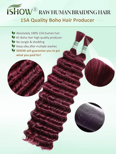 ISHOW 26 Inch Deep Wave Raw Human Hair - 99J Red Burgundy, 2 Packs